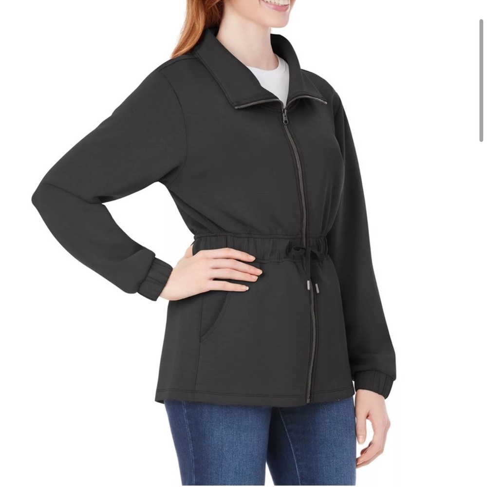 Black Utility Jacket with Drawstring Waist and Zipā Front Memberās Mark Size Med